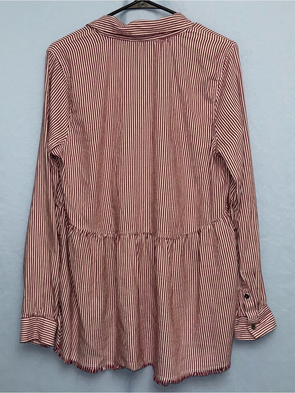 True Craft XL Burgundy Cream Striped Babydoll Button Down Shirt - Picture 3 of 7